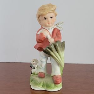 Vintage Porcelain Boy With Umbrella